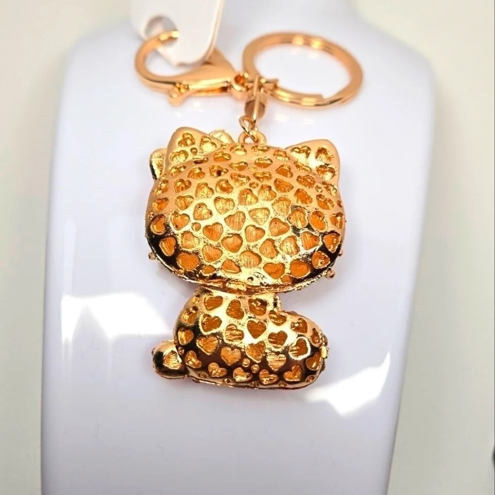 Hello Kitty Rhinestone Keychain Bright Red and Gold Tone